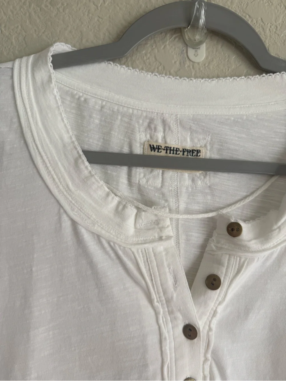 Free People Our Song White Long Sleeve Henley with Lace Elbow Panels NEW